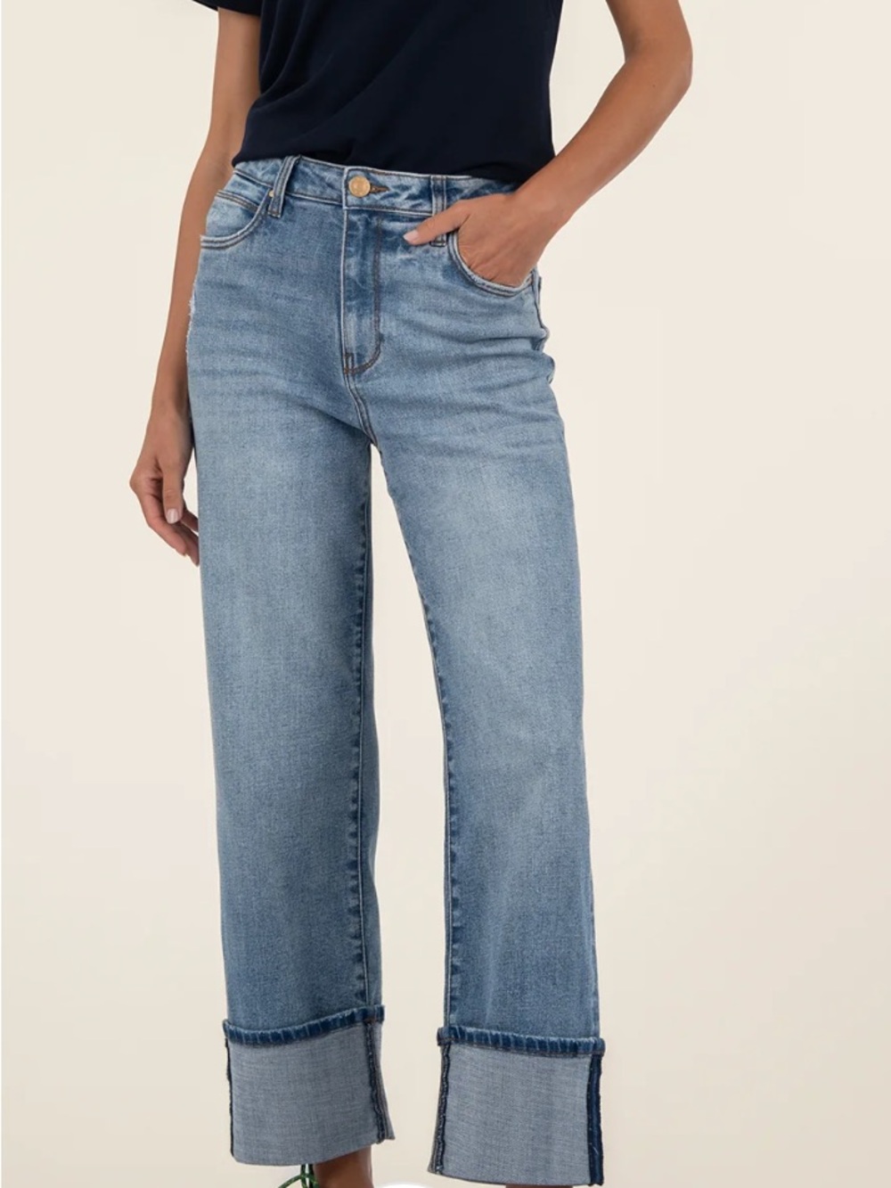 Kut from the Kloth High Rise Sienna Straight Leg Cuffed Jeans in Love Wash